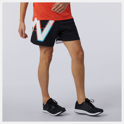 Men New Balance Printed Impact Run 5 Inch Short