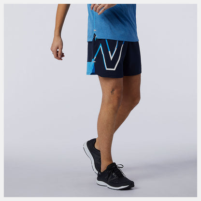 Men New Balance Printed Impact Run 5 Inch Short