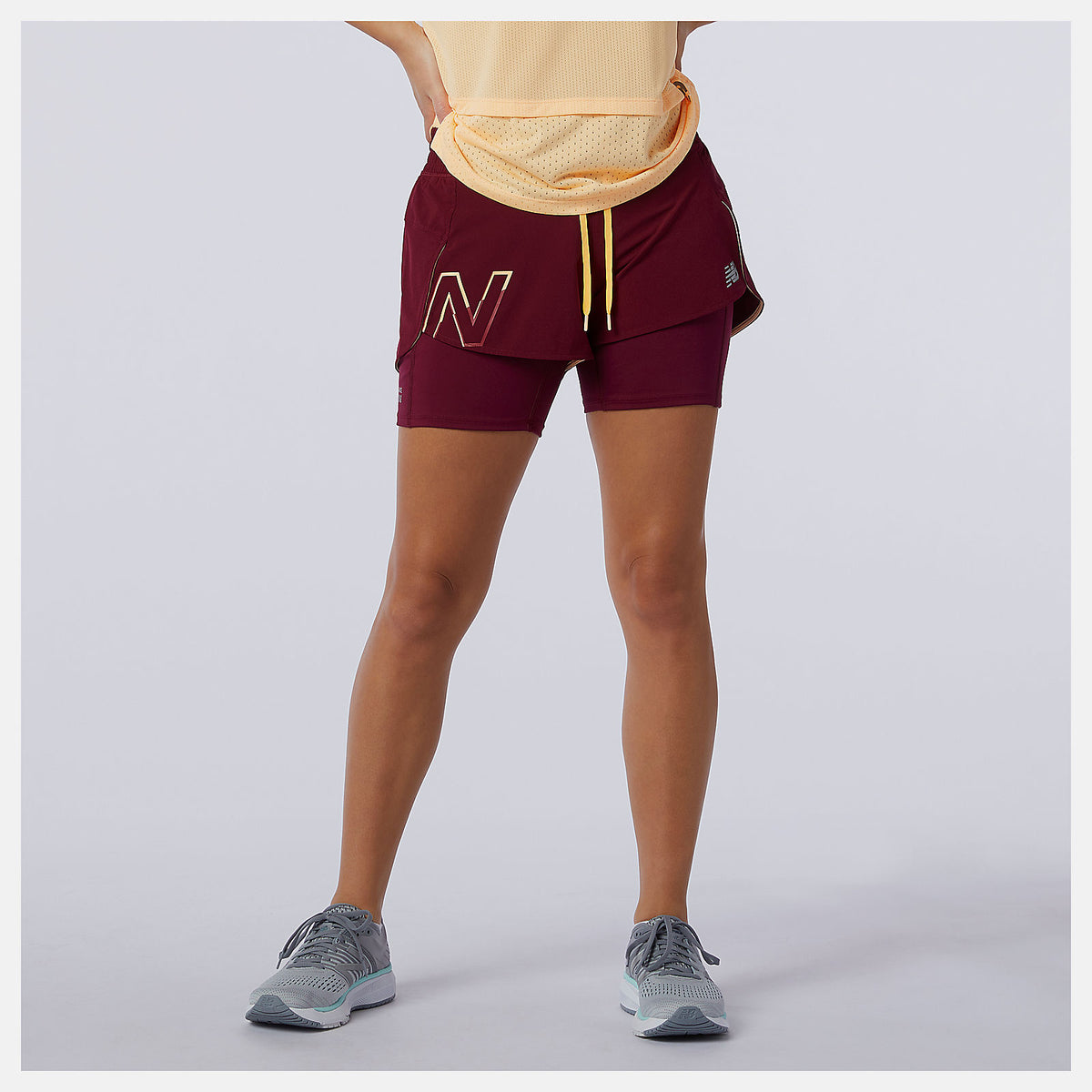 Women New Balance Printed Impact Run 2 In 1 Short