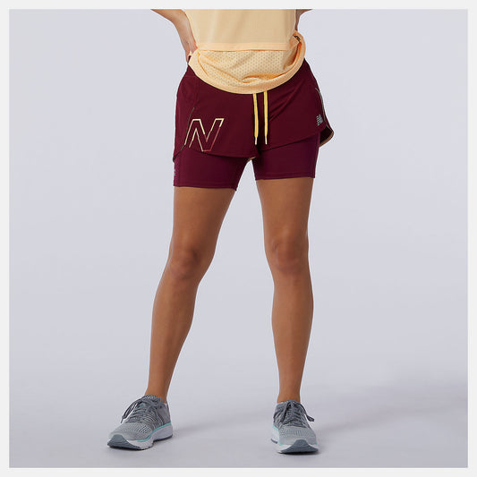 Women New Balance Printed Impact Run 2 In 1 Short