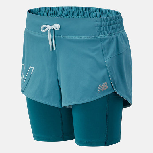 Women New Balance Printed Impact Run 2 In 1 Short