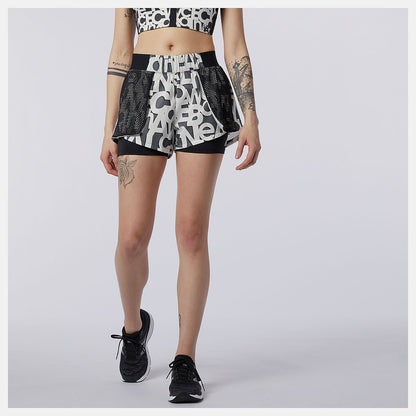 Women New Balance Relentless 2 In 1 Short Printed