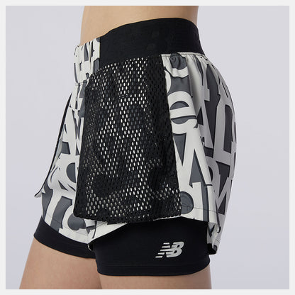 Women New Balance Relentless 2 In 1 Short Printed