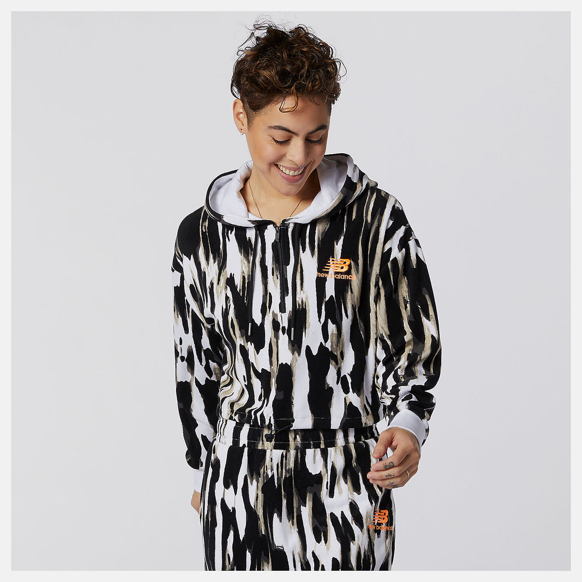 Women New Balance NB Athletics Collide Printed Terry Hoodie