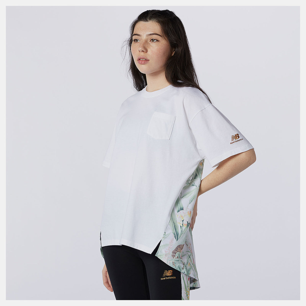Women New Balance NB Essentials Botanical Knit Woven Mix Tee