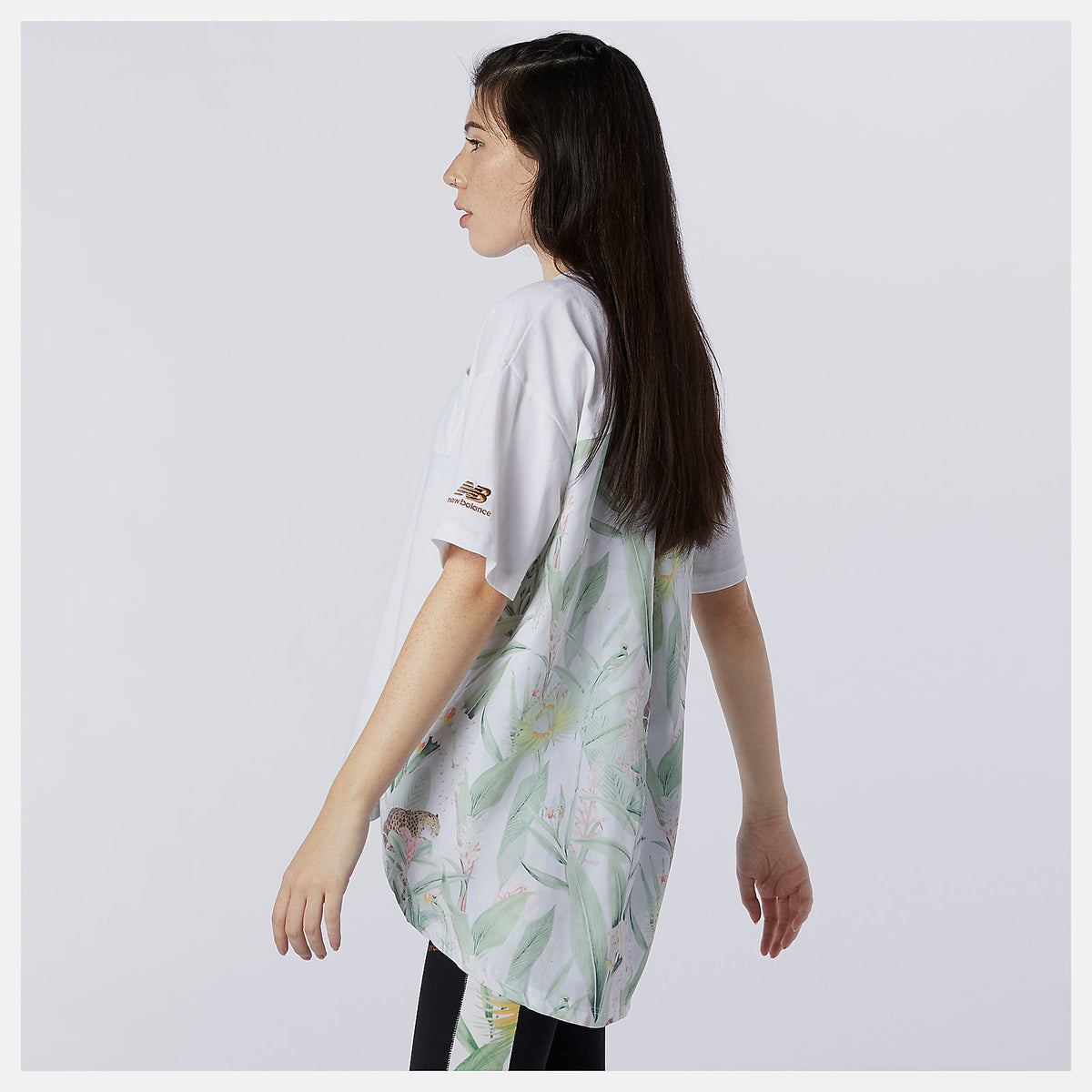 Women New Balance NB Essentials Botanical Knit Woven Mix Tee