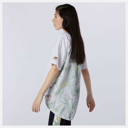 Women New Balance NB Essentials Botanical Knit Woven Mix Tee