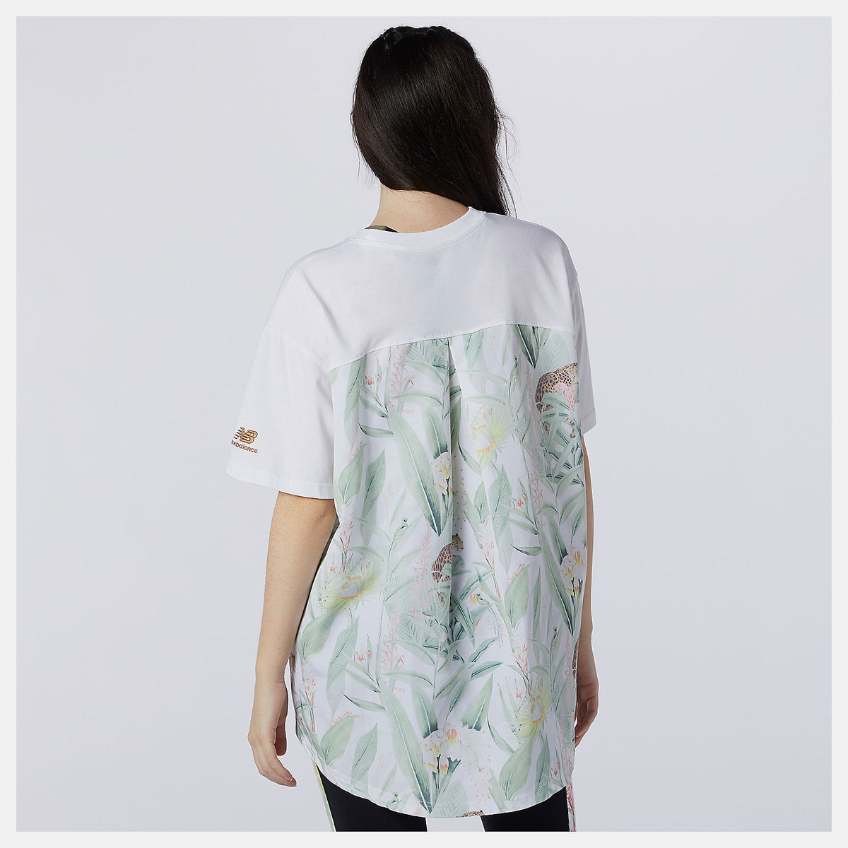 Women New Balance NB Essentials Botanical Knit Woven Mix Tee