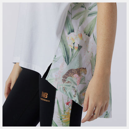 Women New Balance NB Essentials Botanical Knit Woven Mix Tee